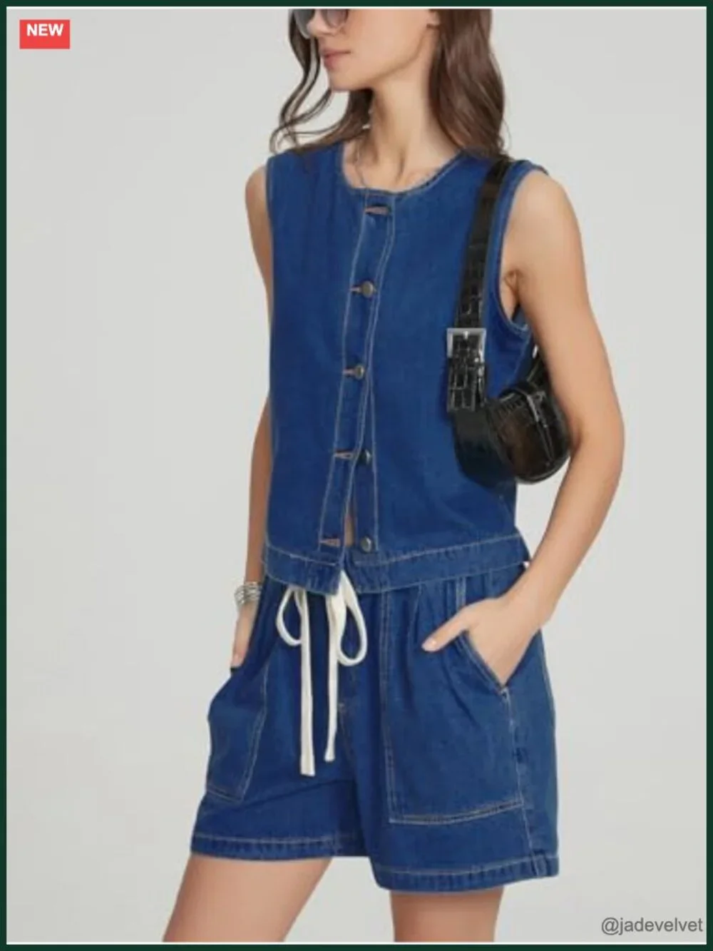 Sleeveless Denim Vest with Elastic Waist Baggy Jean Shorts Matching Set
